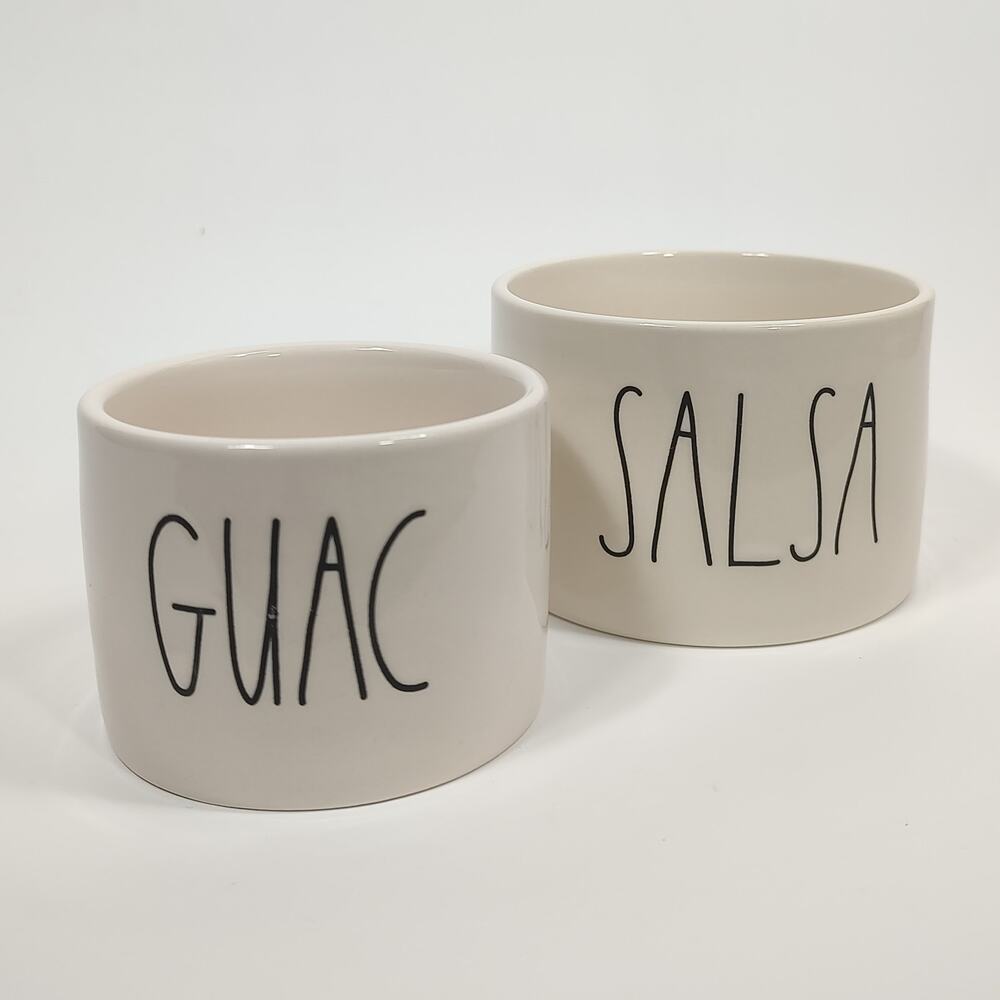 Rae Dunn Guac Salsa Bowls Ceramic Dish Set Artisan Collection Magenta White Blk